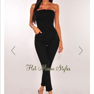 HOT MIAMI STYLES Black denim jumpsuit M NWOT